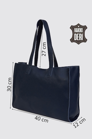 City Tote Hakiki Deri Omuz Çantası Lacivert Smr9182 Lacivert