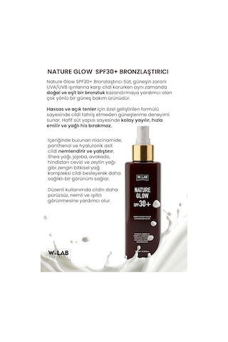 W-lab Cosmetics Nature Glow Spf30+ Hassas Ve Beyaz Ten İçin Bronzlaştırıcı Süt 200 Ml