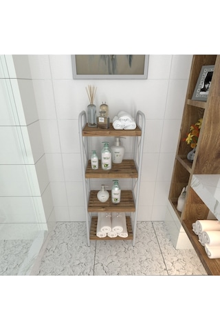 Sahra Beyaz 4 Katlı Raf Banyo Köşe Rafı Mutfak Düzenleyici Raf