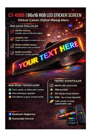 Matrix Esnek Yapışkanlı Led Panel 96x16 Rgb