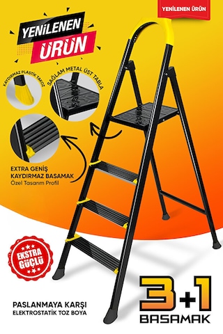 Ze Hardy 3+1 Basamaklı Özel Tasarım Hafif Merdiven Kaymaz Papuçlu Dayanıklı Paslanmaz 3+1 Basamak