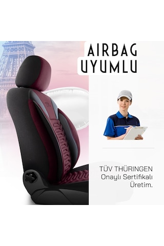 Panda Paris Serisi Pike Kumaş Oto Koltuk Kılıfı Tam Set Bordo - Siyah