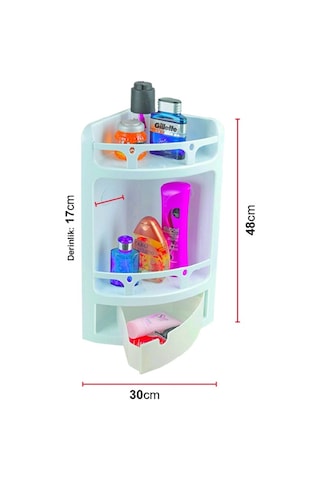 Çelik Ayna Banyo Köşe Rafı 3 Gözlü Çekmeceli Plastik-800 Çok Renkli