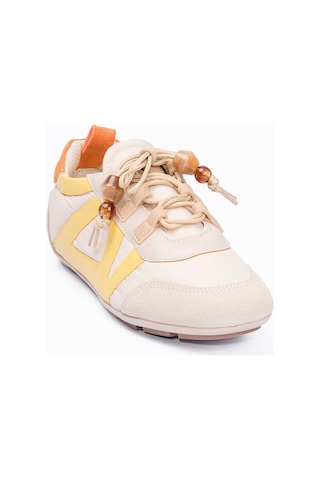 Mubiano Kadın Sneaker Sarı Detaylı Lastik Bağcıklı Günlük Spor Ayakkabı Zinya Bej Bej/sarı