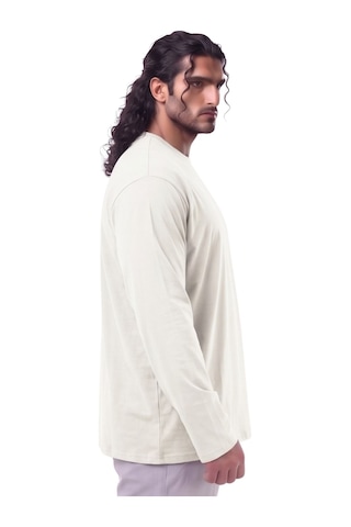 Erkek Büyük Beden 115 - 155 Kilo Arası Uygun Bedenli % 100 Pamuk Uzun Kol Bisiklet Yaka Sweatshirt Krem
