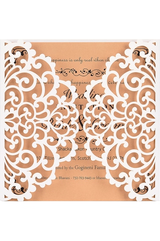 Mufunye 10 Adet İnci Kağıdı Çiçek Desenli Davetiye Kartı - Düğün, Doğum Günü Ve Özel Günler İçin Şık Set XL