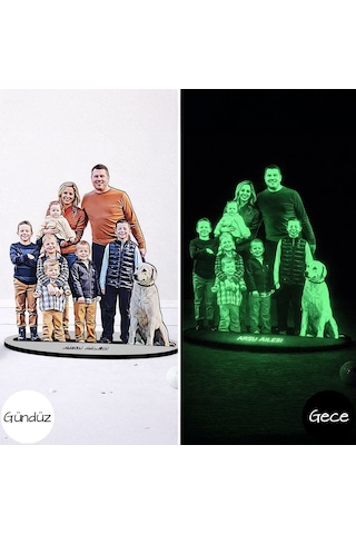 Bk Gift Kişiye Özel Gece Parlayan Fosforlu Tam Boy Aile Karikatürlü Ahşap Biblo Ev Hediyesi, Dekoratif Aile Hediyesi Kobitmeyencom36525 Bk Gift