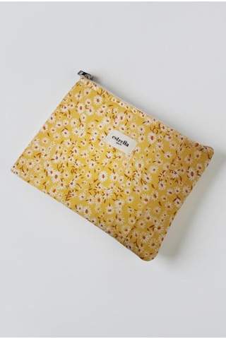 Estrella Paris Bloom Portföy & Clutch El Çantası Tablet Çantası Makyaj Çantası Papatya Sarı 25 X 19 Cm