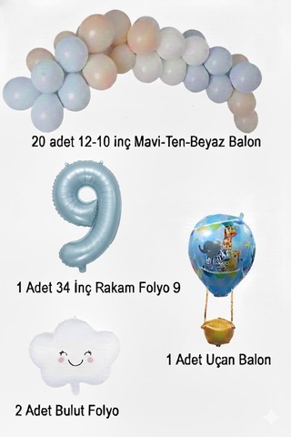 9 Yaş Mavi Gökyüzü Doğum Günü Konsepti Mavi