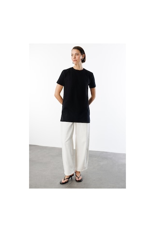 Genius Store Regular Fit Bisiklet Yaka Basic Düz Kısa Kollu %100 Pamuk Tunik Oversıze-tunık Siyah