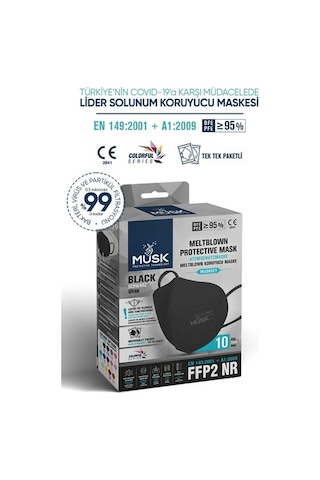Musk Ffp2/N95 Maske Siyah Renk 10 Adet