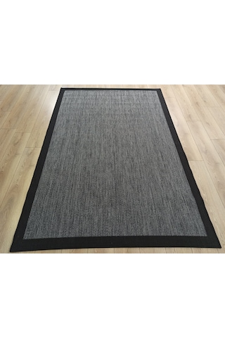 Çam Halı Sisal 9714 Gri / Siyah Bordürlü Jüt Sisal Kilim - 100x300