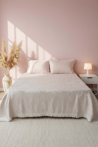 Style Pudra Çift Kişilik Yatak Örtüsü Seti Pembe