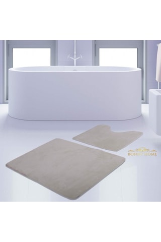 Bonny Home Unicolor Düz Krem 2li Banyo Paspası Halısı Seti Kaymaz Krem