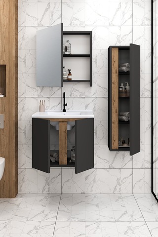 %100 Mdf 65 Cm Lavina Banyo Dolabı + 30 Cm Lavina Boy Dolabı Beyaz