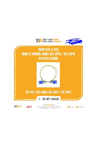 Fiber Optik Duplex 1X2 Multi Mode Om3 Sc-Upc/Sc-Upc Patch Cord