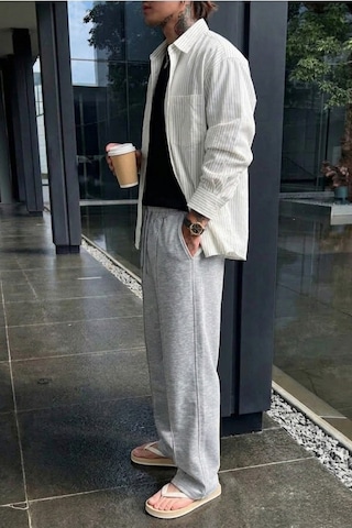 Tarz Cool Erkek Regular Fit Düz Paça Bağcıklı 2 İplik Pamuklu Pantolon Eşofman Alt Gri