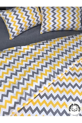 Lotus Home Zigzag Desen Lüks Pamuklu Tek Kişilik Nevresim Takımı Seti Sarı