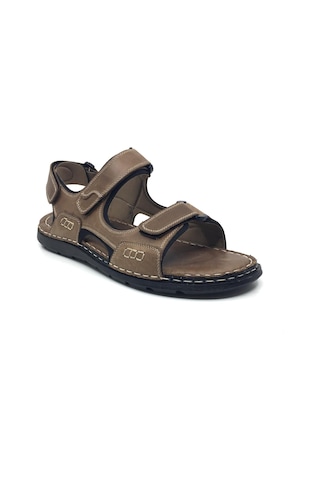 Luis Figo %100 Deri Ortopedik Yazlık Rahat Erkek Ayarlanabilir Sandalet Terlik 39-49 Vizon