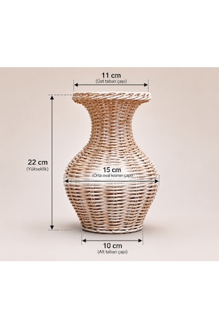 Fabrikam06 Rattan Elyapımı Dekoratif Vazo ,elyapımı Sepet Vazo V0001 Açık Bej