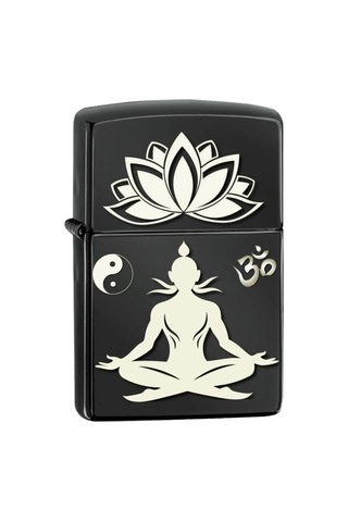 Yoga Om Yin Yang Sembolü Meditasyon Temalı Siyah Metal Benzinli Çakmak