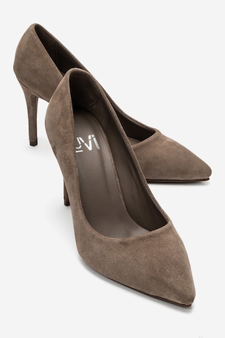 Luvi Shoes Morıel Vizon Süet Hakiki Deri Kadın Topuklu Ayakkabı