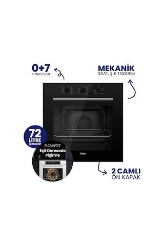 Flowart Turbolu QBL62CS - SC405 - D086SA Siyah 65 Cm Woklu Ocak Cam Ankastre Set