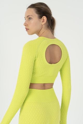 Maraton Slimfit Kadın Bisiklet Yaka Neon Yeşil Crop Top Neon Yeşil