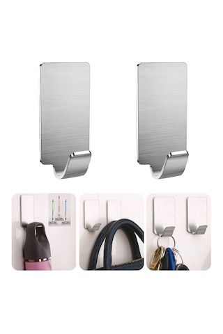 Yapışkanlı Metal Banyo Mutfak Eşya Askılığı Al4468-2 Adet Gümüş