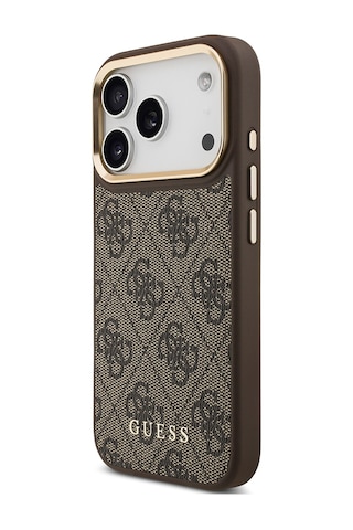 Apple Uyumlu iPhone 17 Pro Kılıf Guess Lisanslı M-safeli 4g Metal Büyük Logolu Kartlıklı Kapak Kahverengi Kahverengi