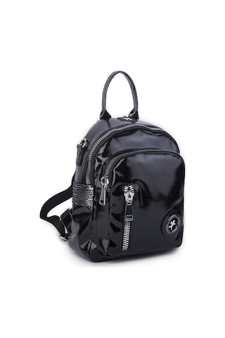 Nas Bag Kadın Dönüştürülebilir Sırt Ve Omuz Çantası Şık Geniş Fermuarlı Çanta 24x31x14 Cm Siyah Krsk Rugan Çok Renkli