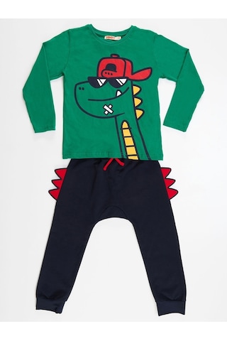 Denokids Gözlüklü Dino Erkek Çocuk Pantolon Takım Çok Renkli