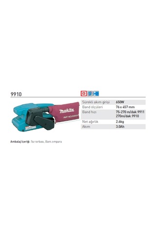 Makita 9910 Tank Zımpara 650 W 76x457 MM
