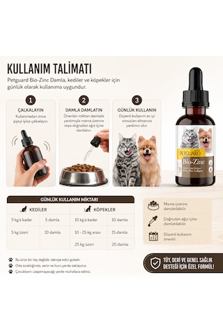 Bio-zinc Damla 50 Ml Kedi Ve Köpekler İçin Biyotin Çinko Kolajen Sıvı Takviye Edici Gıda