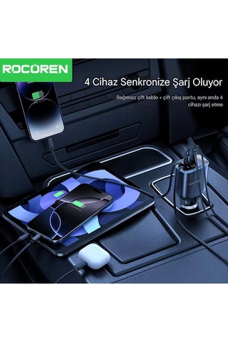 72w 4'ü 1'arada Geri Çekilebilir Kablo Type-c+iphone Lightnig+usb