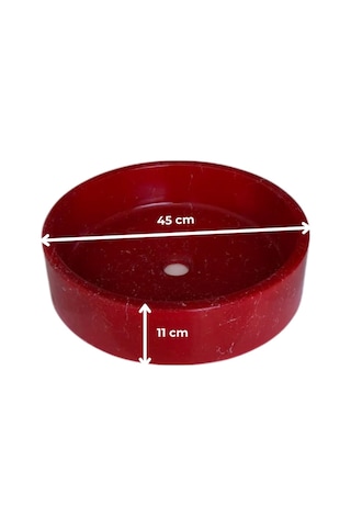 Mermer Desenli Tezgah Üstü Yuvarlak Çanak Taş Lavabo 45 Cm Bordo