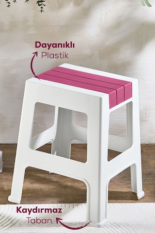 Vienev Plastik Büyük Tabure Pembe Pembe