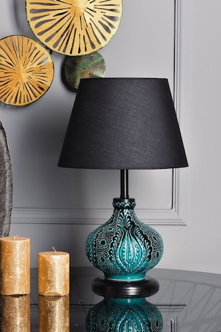 Patara Masa Lambası Abajur Yeşil Çinili Siyah Yeşil