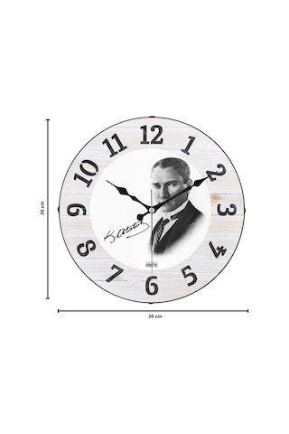 Emores 36 Cm Gerçek Bombe Cam Akar Saniye Sessiz Mekanizma Dekoratif Atatürk Duvar Saati Sku: Smg8690010228383 07 Beyaz