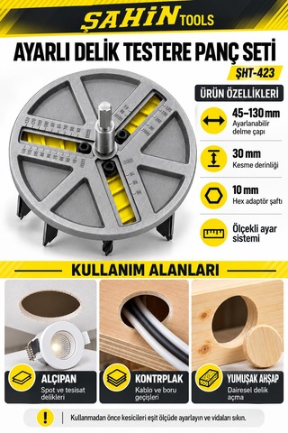 Ayarlı Delik Testere Panç Seti 45 130 Mm