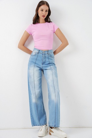 Hiccup Bdart Yüksek Bel Geniş Paça Pamuklu Jean Açık-orta Mavi Denim