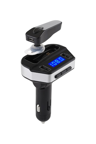 V6 2'si 1 Arada Çift Usb Bağlantı Noktaları Araç Şarj Cihazı Ve V4.2 Bluetooth Kulaklık Kulaklık, Ahizesiz Arama Desteği Siyah