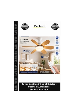 Özel Üretim Modern Şık Sessiz Tavan Vantilatörü Led Avize Uzaktan Kumandalı 6 Kanatlı 52 Cm