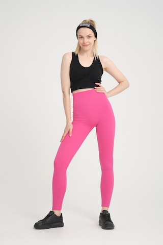 Gymhams Neon Pembe Kalçası Büzgülü Kalça Şekillendirici Push Up Yüksek Bel Spor Tayt Pembe