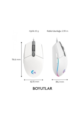 LOGITECH G G102 LIGHTSYNC OYUNCU MOUSE BEYAZ 910-005824