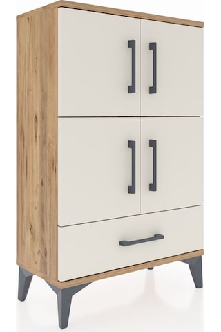 Arges Komodin 4 Raflı Tek Çekmeceli 4 Kapaklı 60x30x96 Çam-ay... Çam