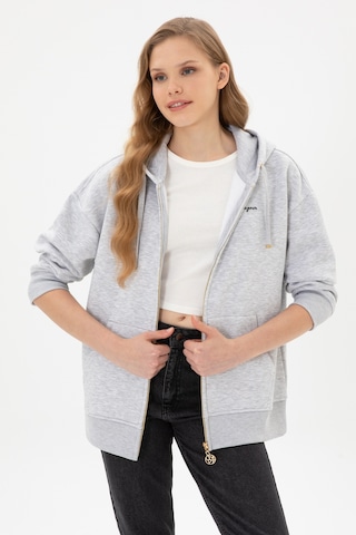 U.S. Polo Assn. Kadın Açık Gri Şardonlu Kapüşonlu Sweatshırt 50314130-VR001