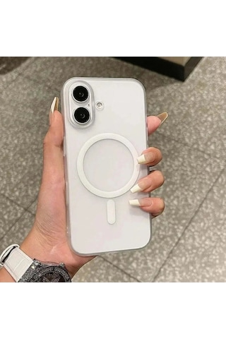 Apple iPhone Uyumlu 16 Tuna Buzlu Sert İnce Magsafe Telefon Kılıfı Şeffaf