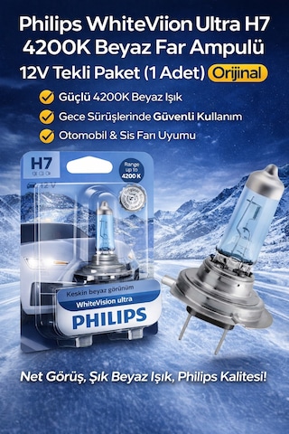 Philips Whitevision Ultra H7 4200k Beyaz Far Ampulü 12v 1 Adet