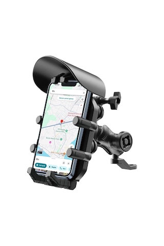 Bix Bmph05 Ayna Bağlantılı Güneş Ve Yağmur Korumalı 360 Ayarlanabilir Motosiklet Telefon Tutucu Siyah